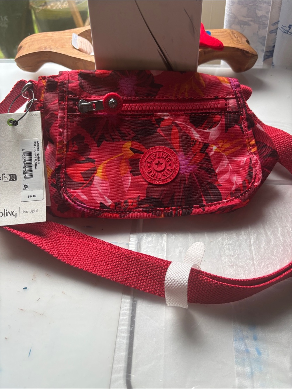 Kipling Red Floral Crossbody Belt Bag